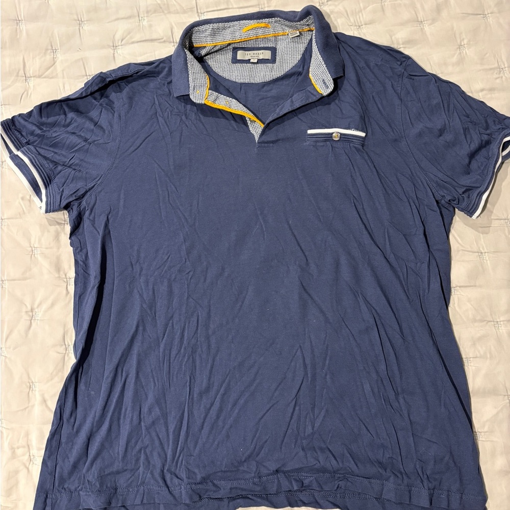 Ted Baker Navy Polo with Yellow Accents